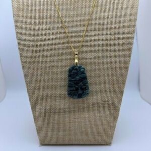 Burma jade Pendant Necklace Mountain Landscape Design with 24k gold plated chain